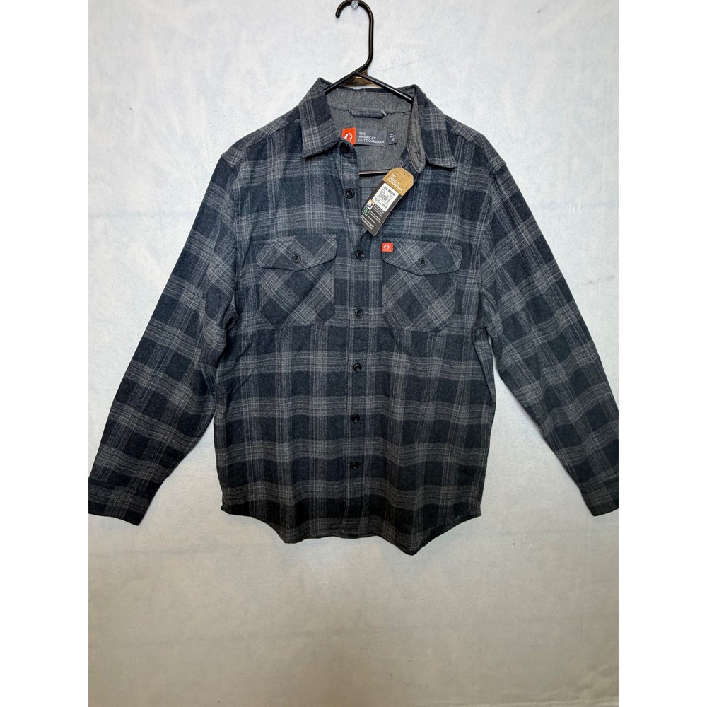 The American Outdoorsman Men's Flannel Shirt‎ Charcoal Plaid Button Up  Medium